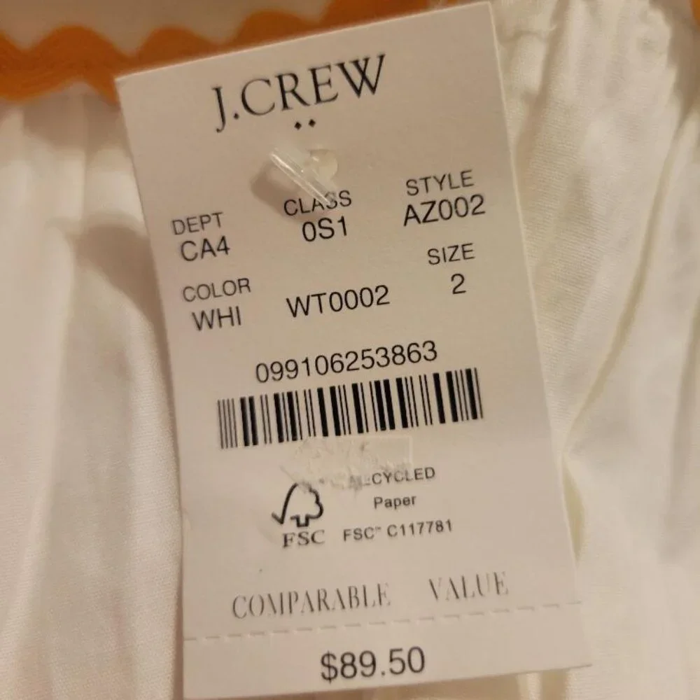 NWT J. Crew Tiered Midi Ruffle Dress with Rickrack Trim Womens Sz 2 MSRP $90